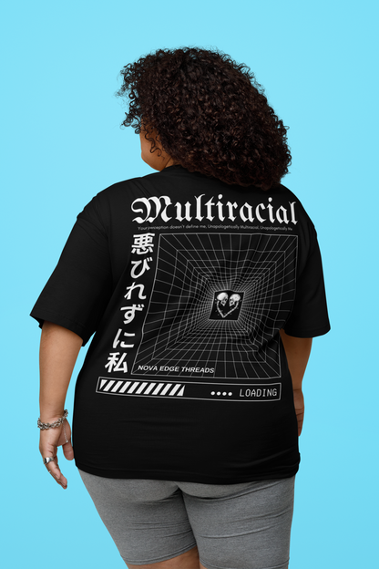 Unapologetically Multiracial Graphic Tee Japanese Streetwear Style on back of Black Oversize Deep Drop Shoulder Tee - 190 GSM