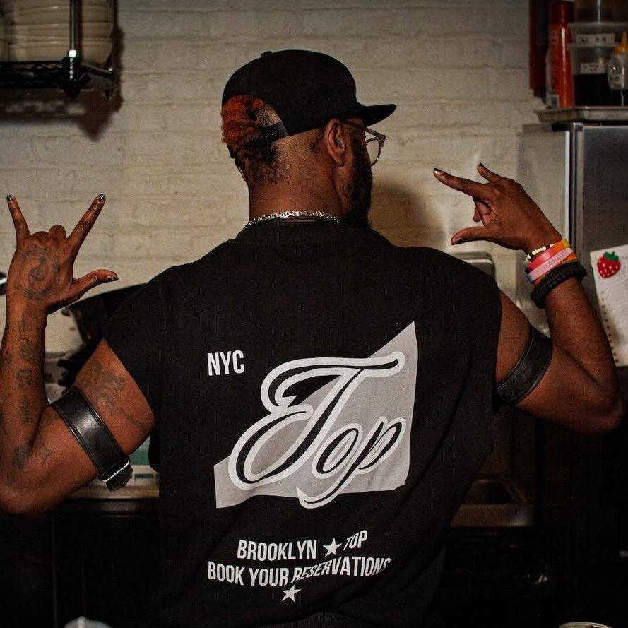 NYC Top Brooklyn Gay Pride Trans Pride on back of Black French Terry Boxy Tank Top French Terry Boxy Tank Top