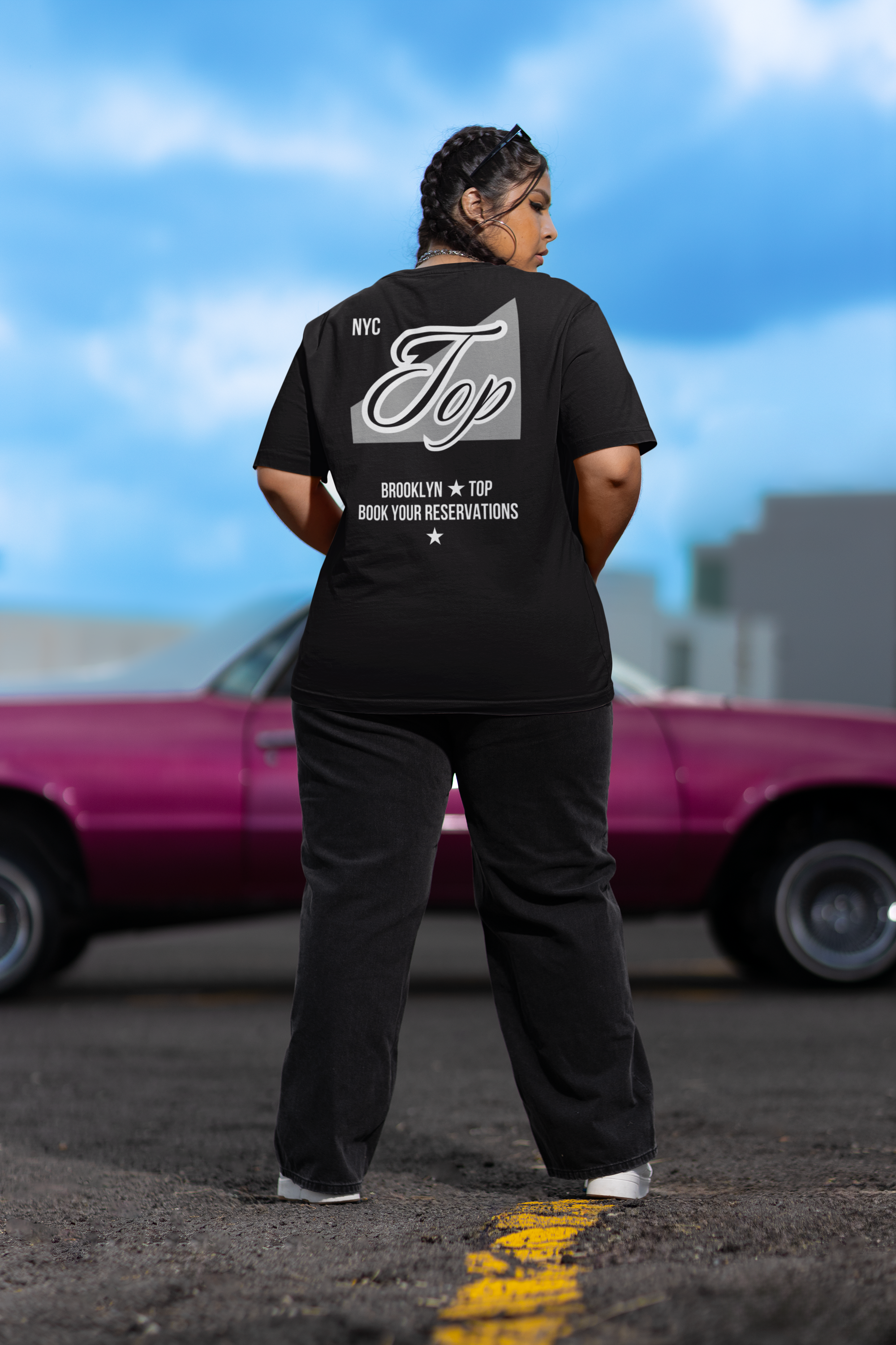 NYC Top Shirt Brooklyn Pride on back of Size Inclusive Black Oversize Tee Size Inclusive Oversize Tee