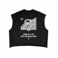 NYC Top Brooklyn Gay Pride Trans Pride on back of Black French Terry Boxy Tank Top French Terry Boxy Tank Top