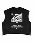 NYC Top Brooklyn Gay Pride Trans Pride on back of Black French Terry Boxy Tank Top French Terry Boxy Tank Top