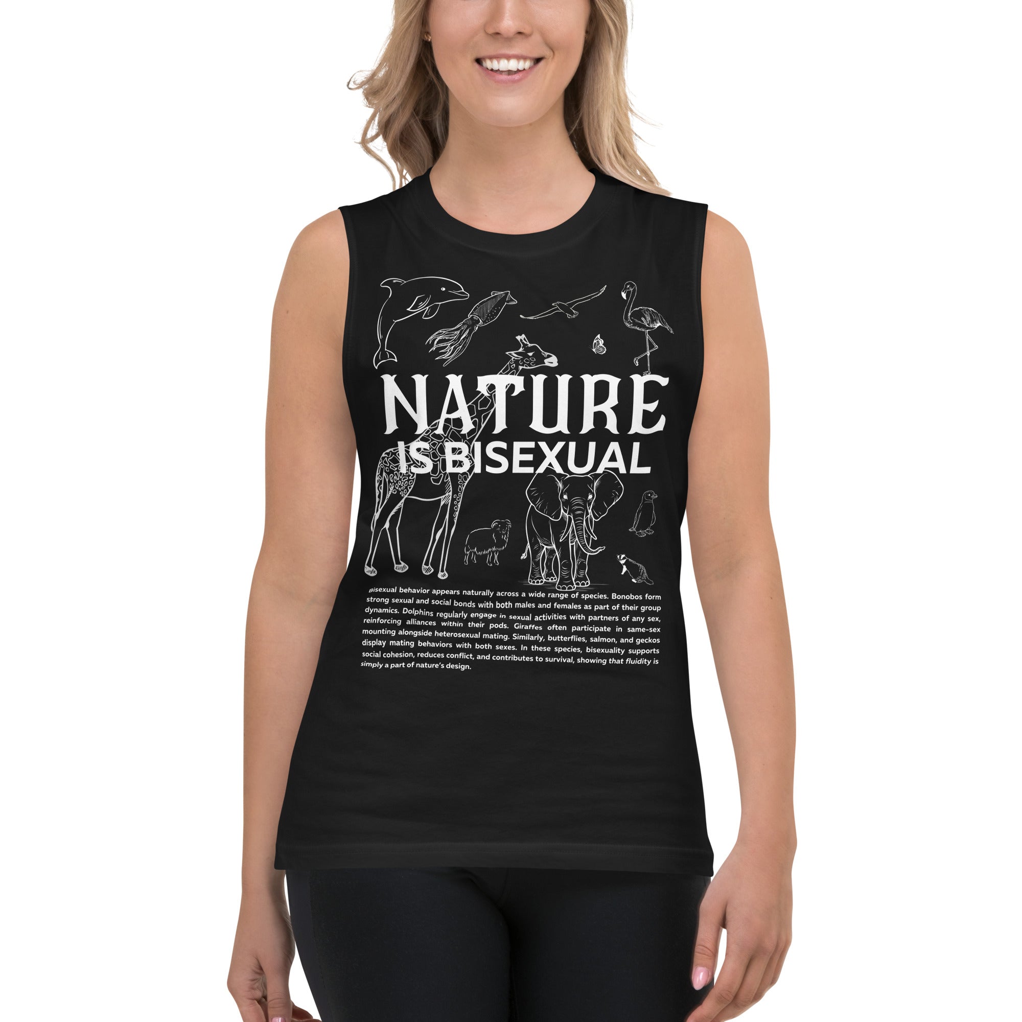 Nature is Bisexual Tank Top White Text and Black Tank