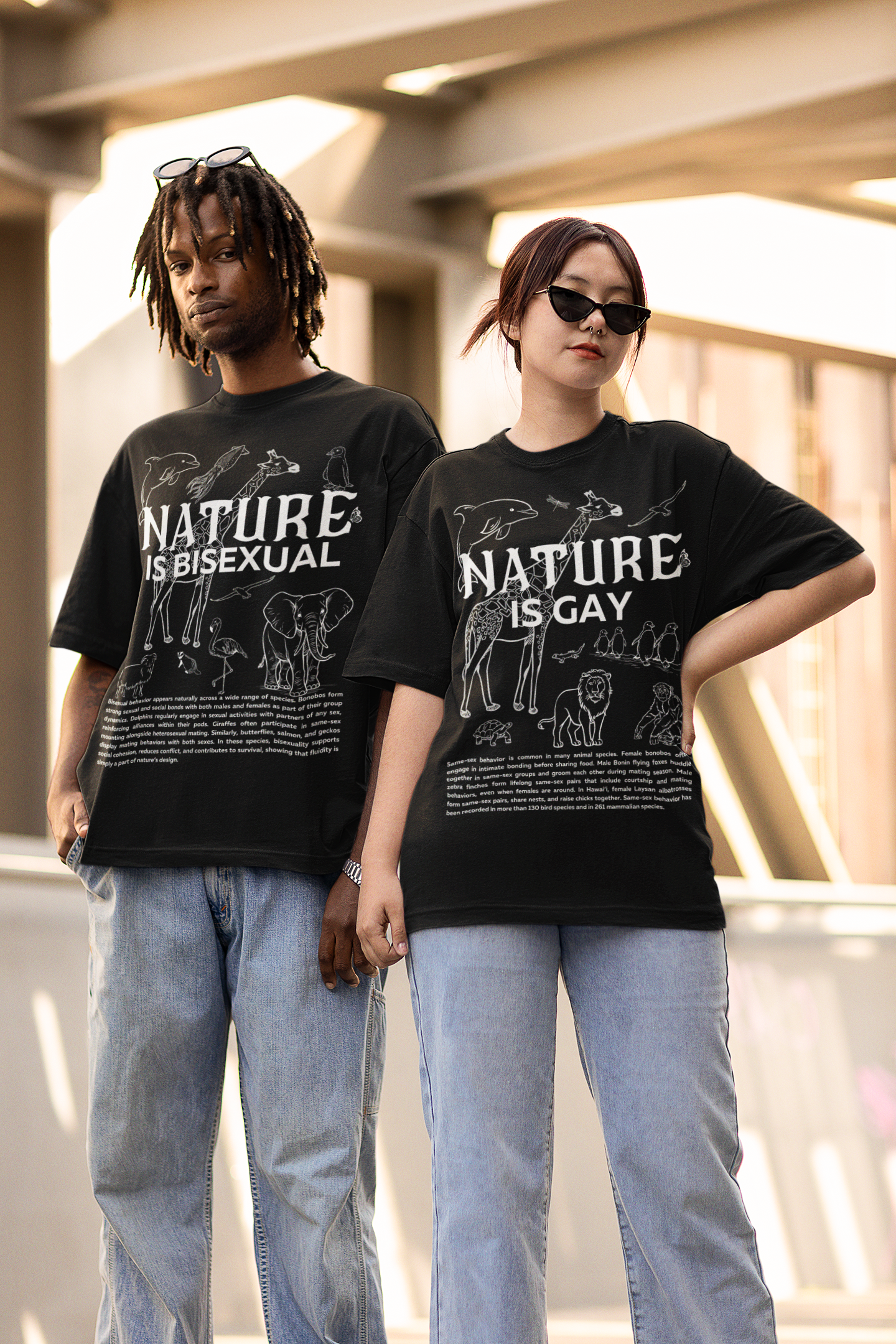 Nature is Bisexual Pride T-Shirt Graphic on front of Relaxed Fit T-Shirt