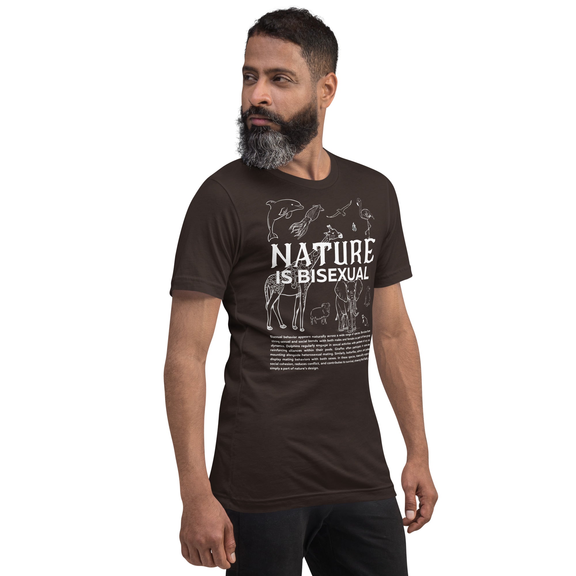 Nature is Bisexual Pride T-Shirt Graphic on front of Relaxed Fit T-Shirt