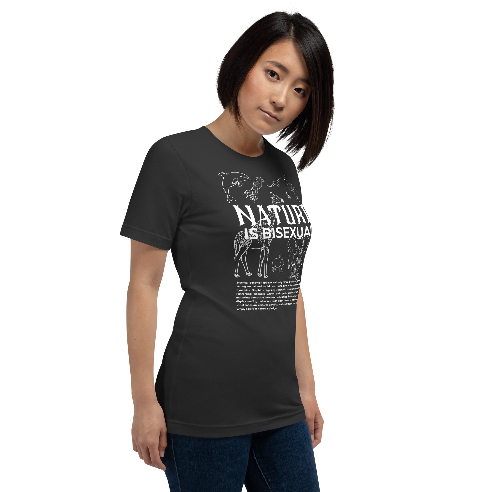 Nature is Bisexual Pride T-Shirt Graphic on front of Relaxed Fit T-Shirt
