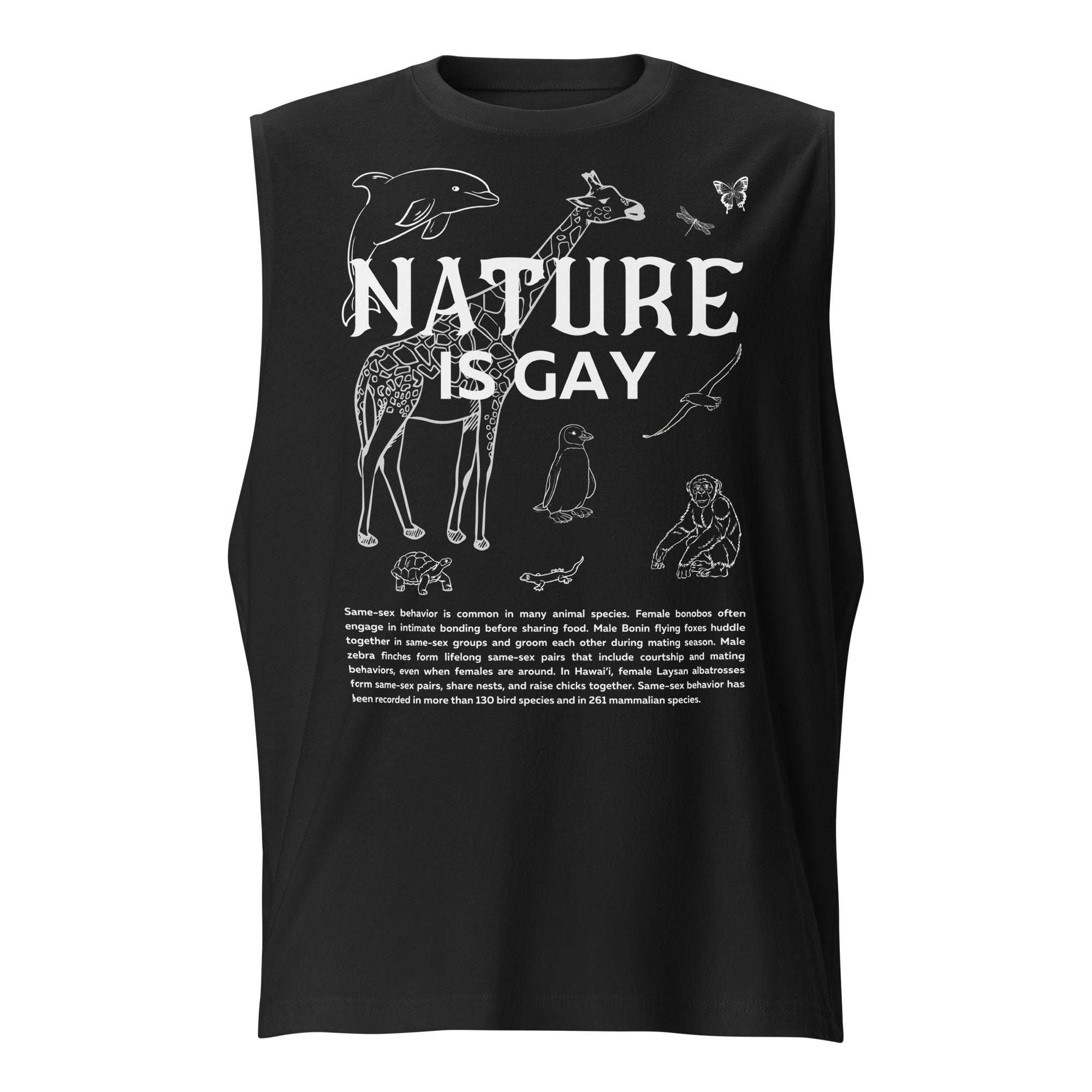 Nature is Gay T-Shirt for Pride Everyday on Black Relaxed Fit Sleeveless Tank Top