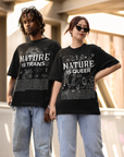 Nature is Trans Sketch Graphic Pride Shirt Black Oversize Deep Drop Shoulder Tee
