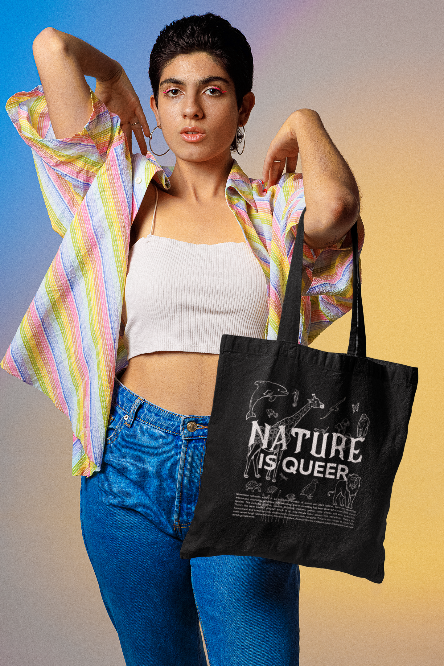 Nature is Queer Bag Pride Accessory Eco Friendly Black Tote Bag