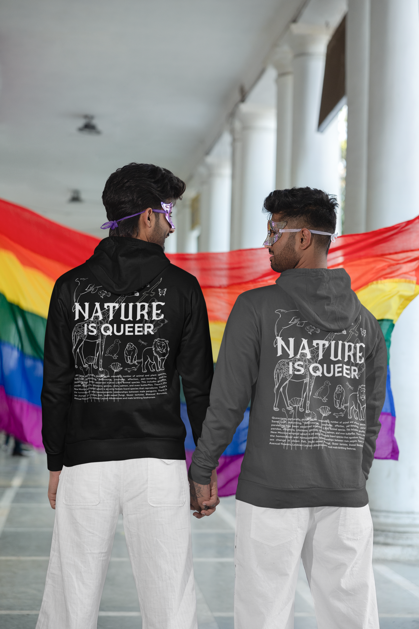 Nature is Queer Graphic Sweatshirt LGBTQIA2S+ is Natural Message of Pride on Black or Gray Eco Raglan Hoodie