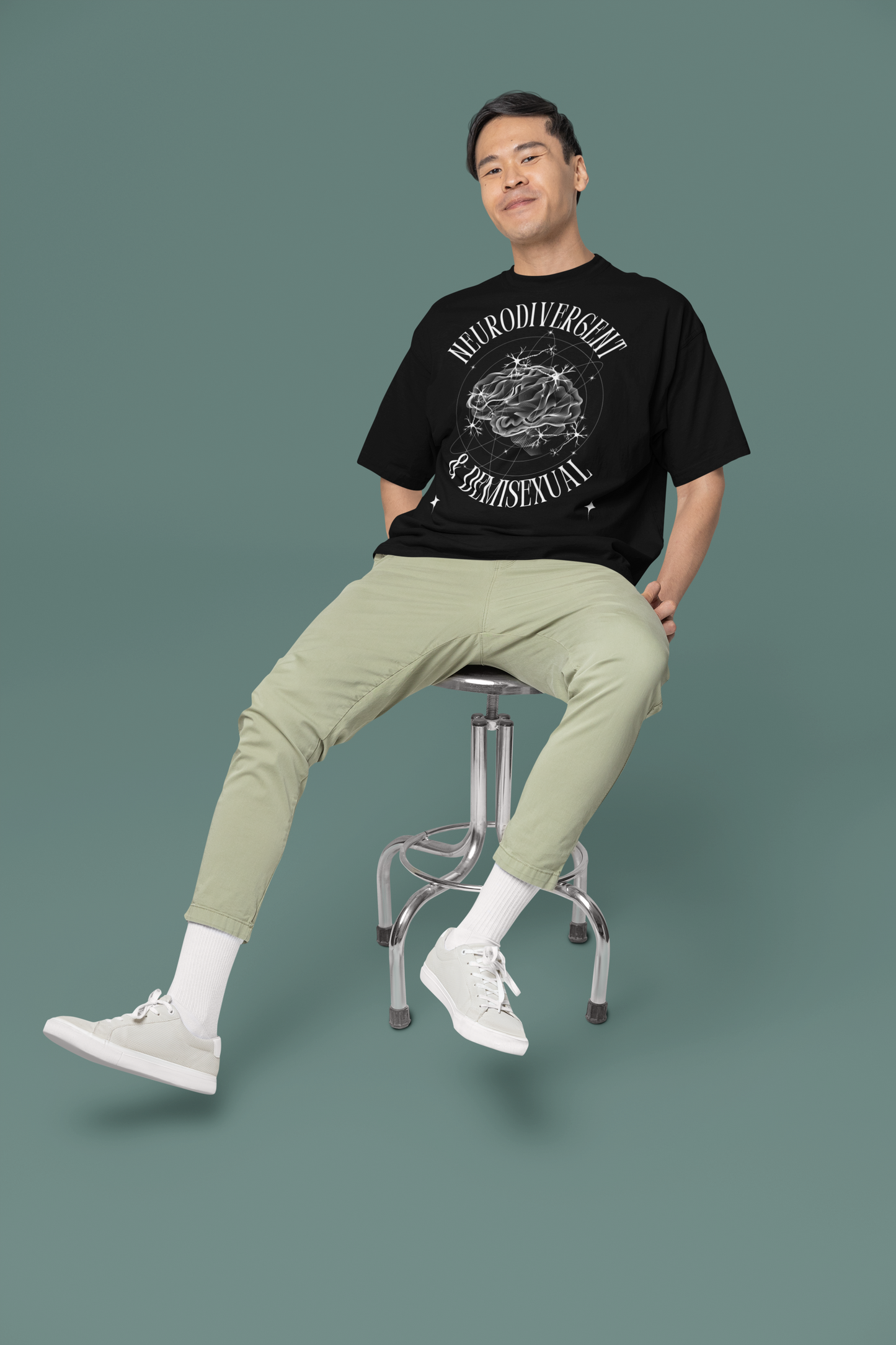 Neurodivergent and Demisexual Graphic Tee Disability Pride Streetwear Oversize Deep Drop Shoulder Tee - 190 GSM