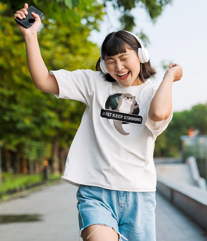 Just Keep Stimming Neurodiversity Pride Size Inclusive White Oversize Tee Size Inclusive Oversize Tee