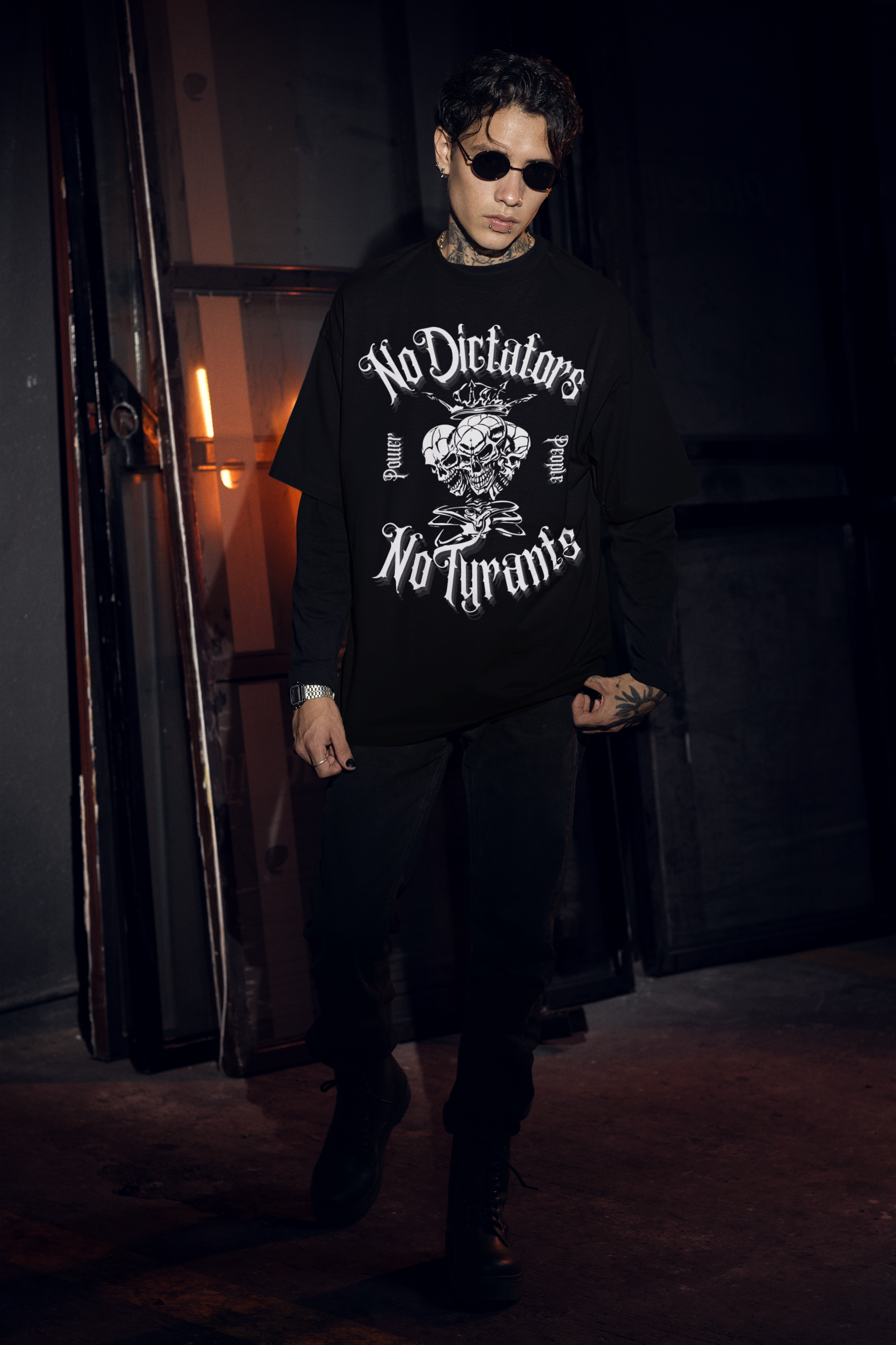 No Dictators No Tyrants Power to the People Protest T-Shirt Oversized Oversize Deep Drop Shoulder Tee - 190 GSM