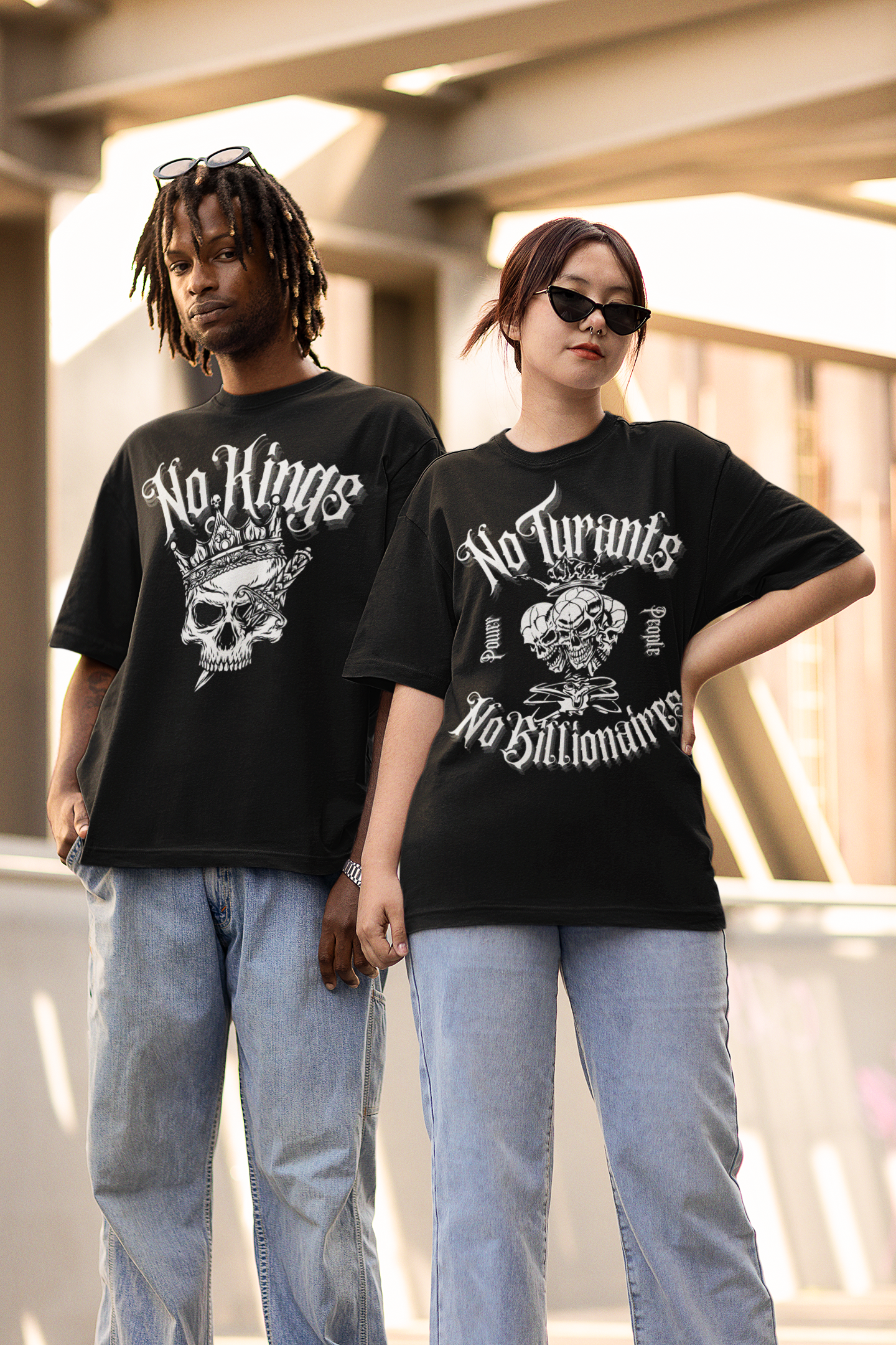 No Kings Protest Tee Punk Power to the People Oversize Tee Oversize Deep Drop Shoulder Tee - 190 GSM