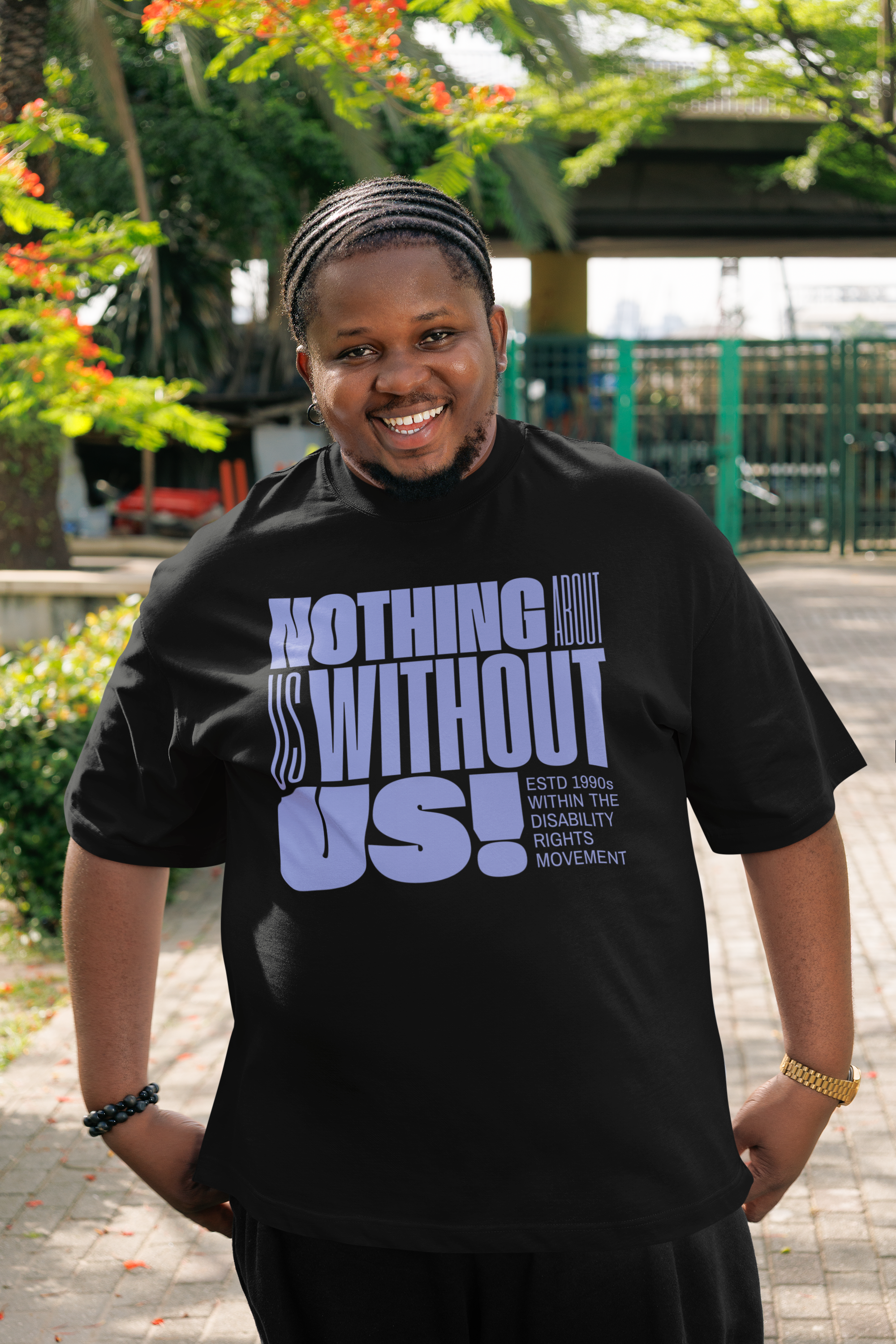 Nothing about us Without us Disability Pride Black Oversize Deep Drop Shoulder Tee Oversize Deep Drop Shoulder Tee - 190 GSM