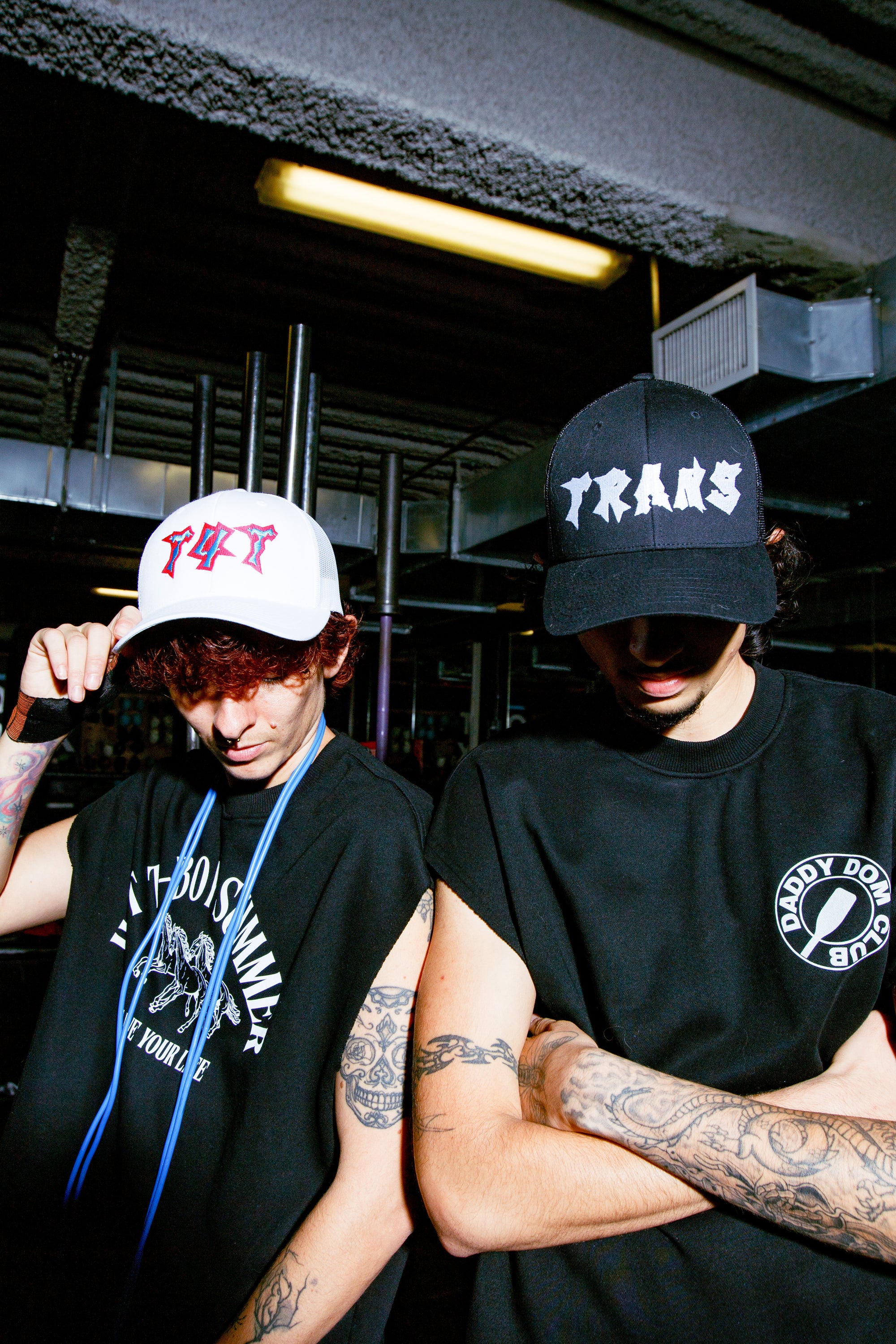 T4T Hat Punk Lettering Pink and Blue Embroidered on White Trucker Cap Retro Trucker Hat