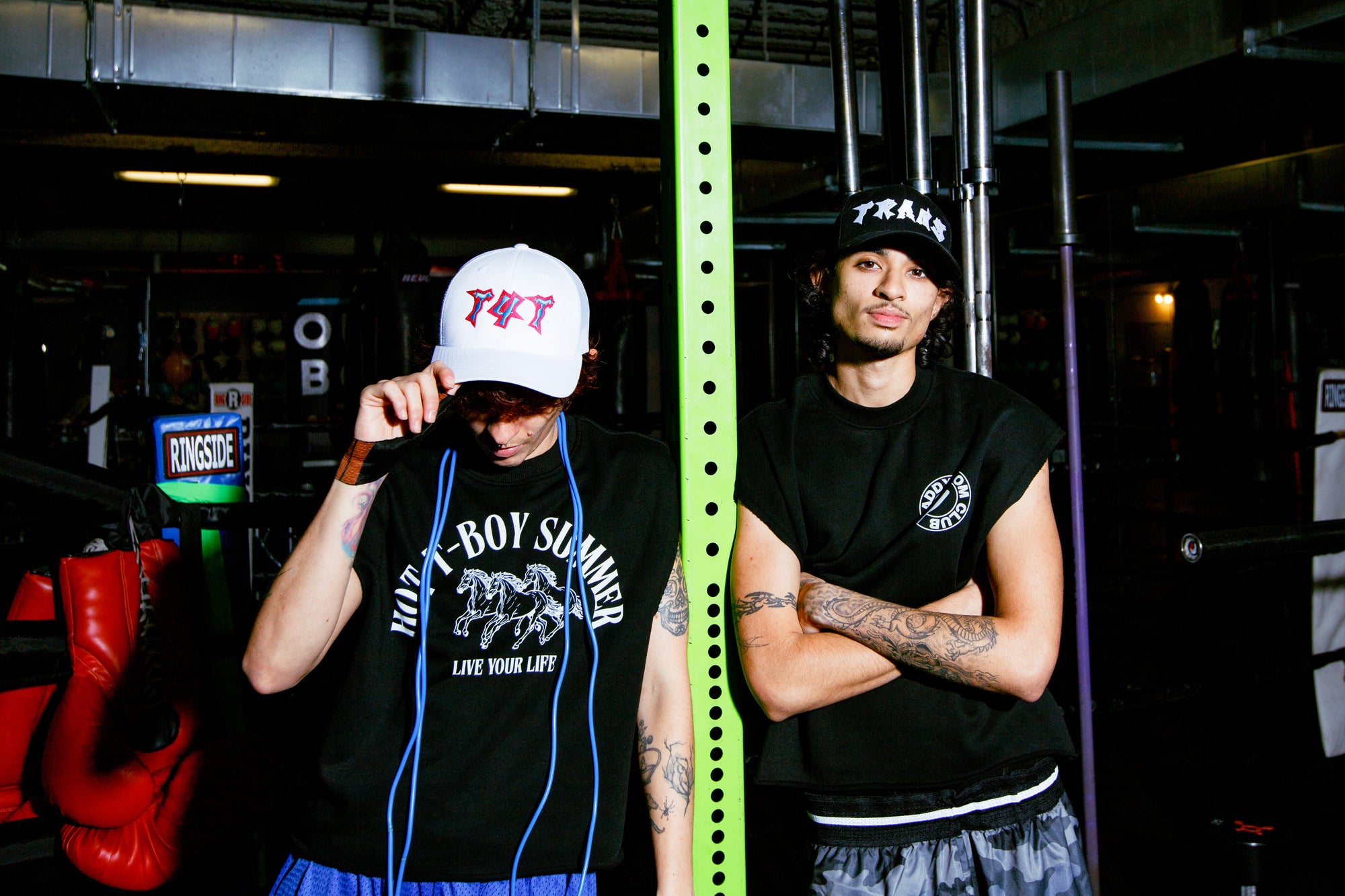 T4T Hat Punk Lettering Pink and Blue Embroidered on White Trucker Cap Retro Trucker Hat