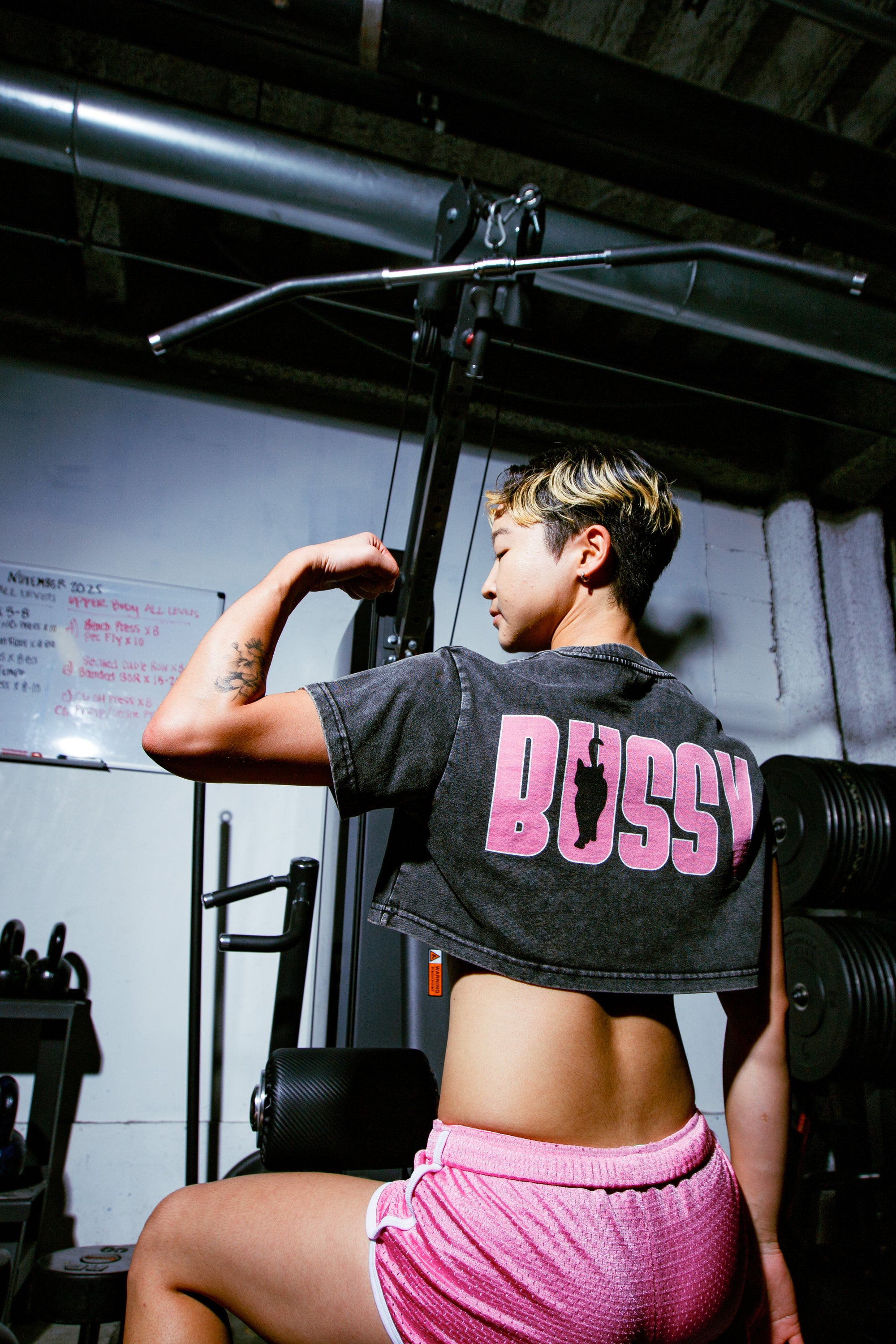 Bussy Cat Club Black and Pink Snow Washed Crop Top