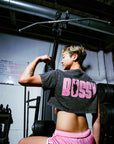 Bussy Cat Club Black and Pink Snow Washed Crop Top