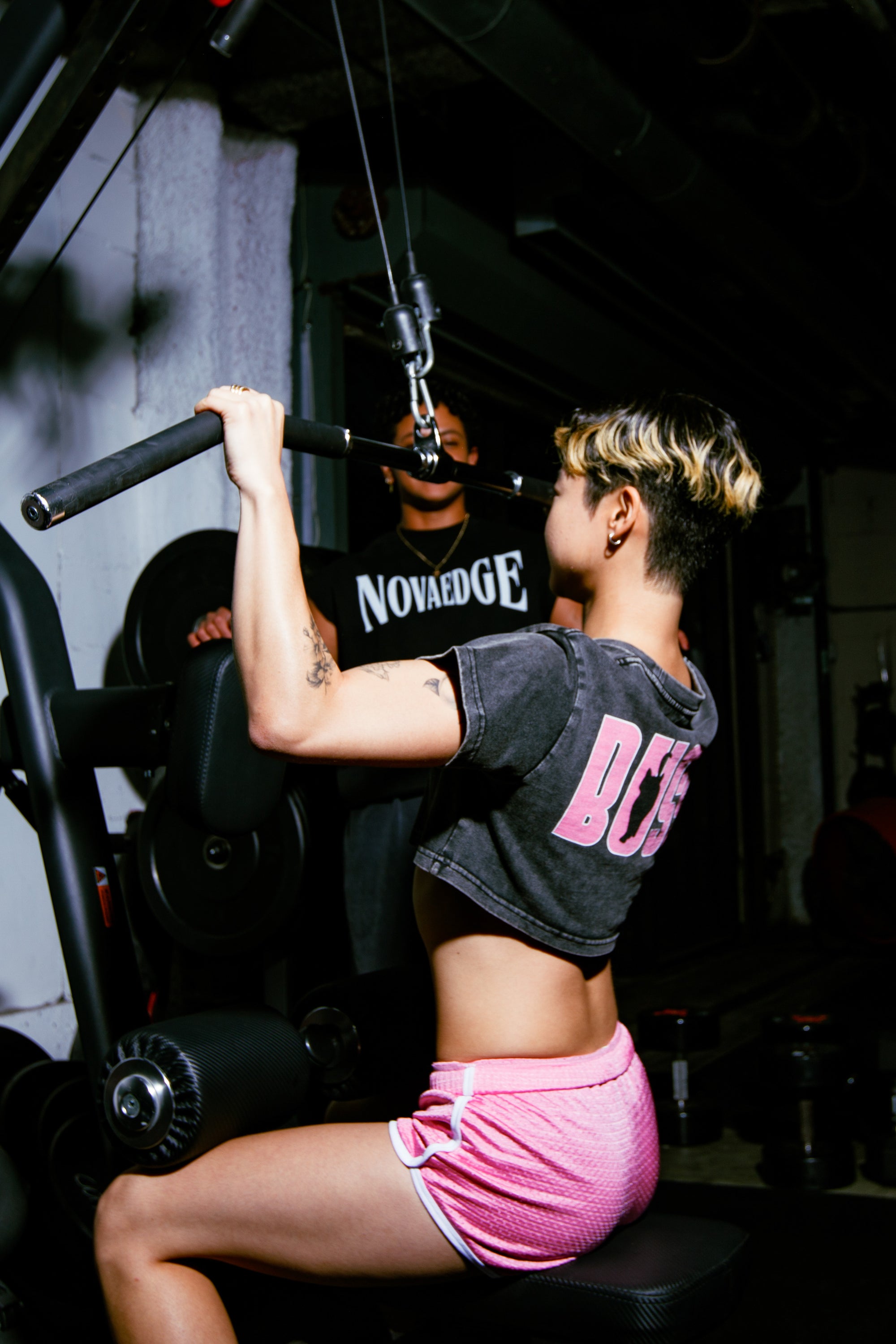 Bussy Cat Club Black and Pink Snow Washed Crop Top