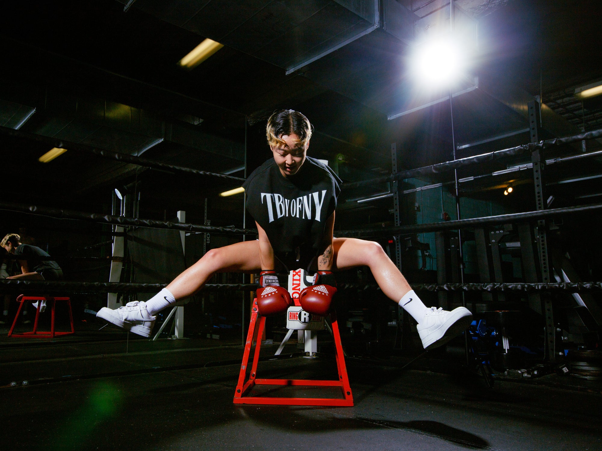 T Boy of NY Boxing Aesthetic front of Black French Terry Boxy Tank Top French Terry Boxy Tank Top