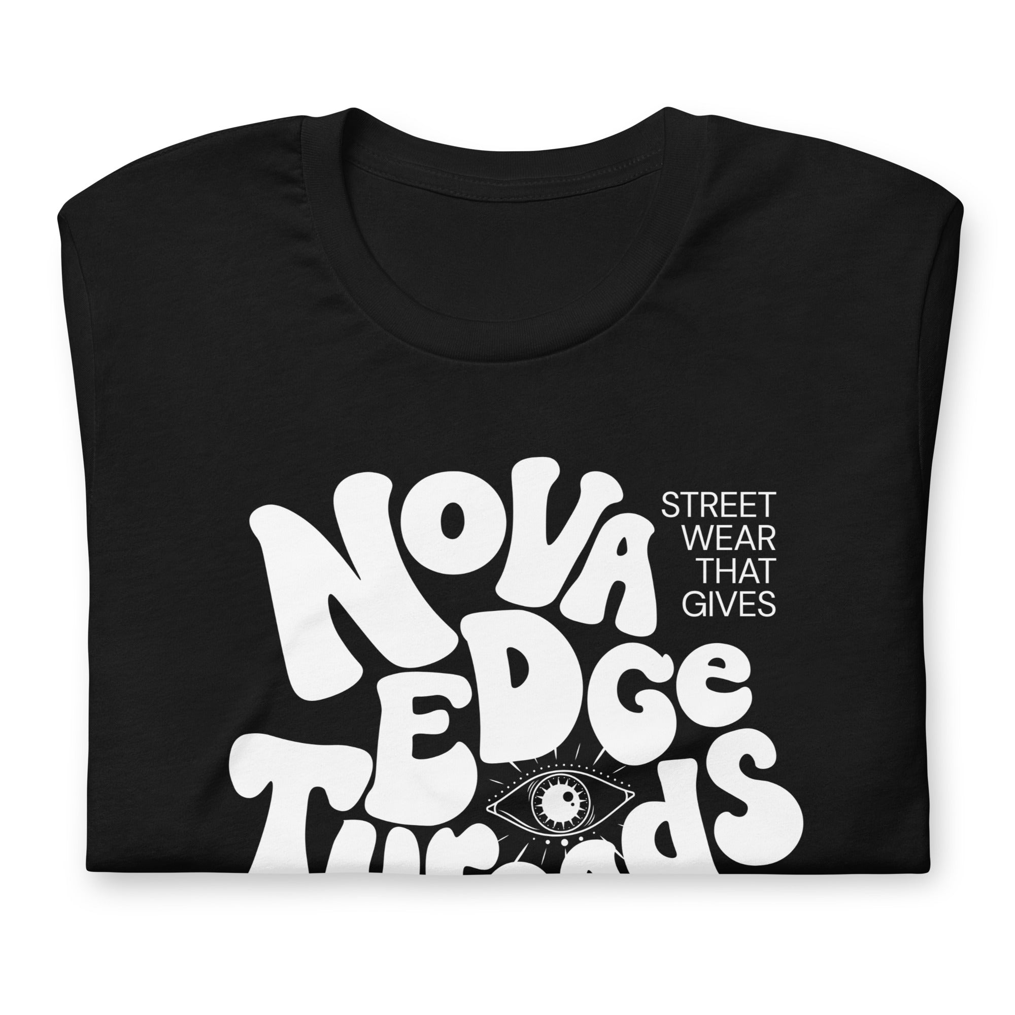 Nova Edge Threads Bubble Letter T-Shirt folded on Surface