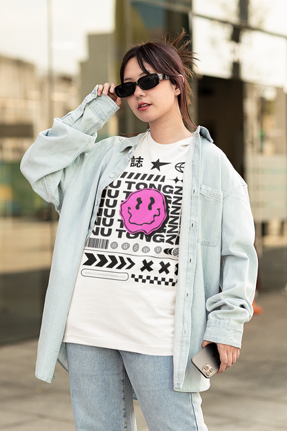 NuTongzhi Intersectional Pride Chinese Streetwear Graphic Tee on White Oversize Deep Drop Shoulder Tee - 190 GSM