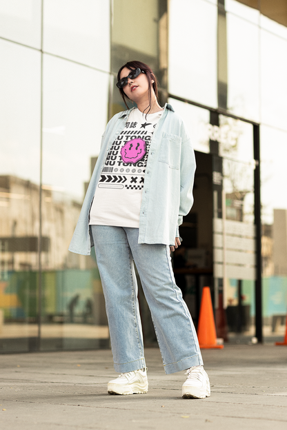 NuTongzhi Intersectional Pride Chinese Streetwear Graphic Tee on White Oversize Deep Drop Shoulder Tee - 190 GSM