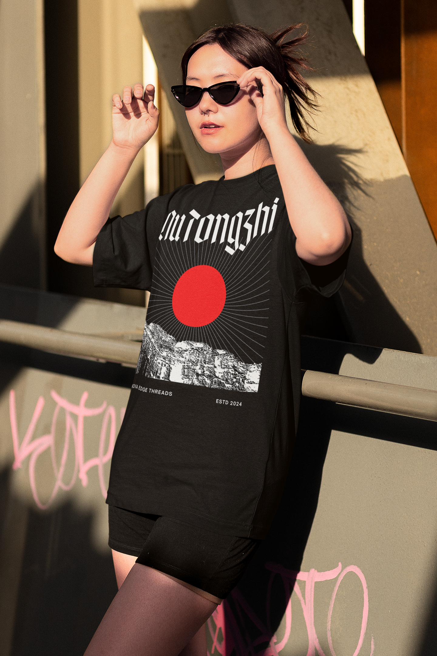 NuTongzhi Graphic Tee Chinese Intersectional Pride Streetwear Gear on Black Oversize Deep Drop Shoulder Tee - 190 GSM