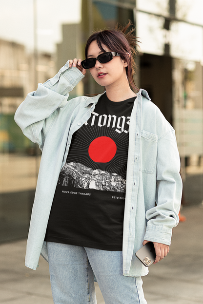 NuTongzhi Graphic Tee Chinese Intersectional Pride Streetwear Gear on Black Oversize Deep Drop Shoulder Tee - 190 GSM