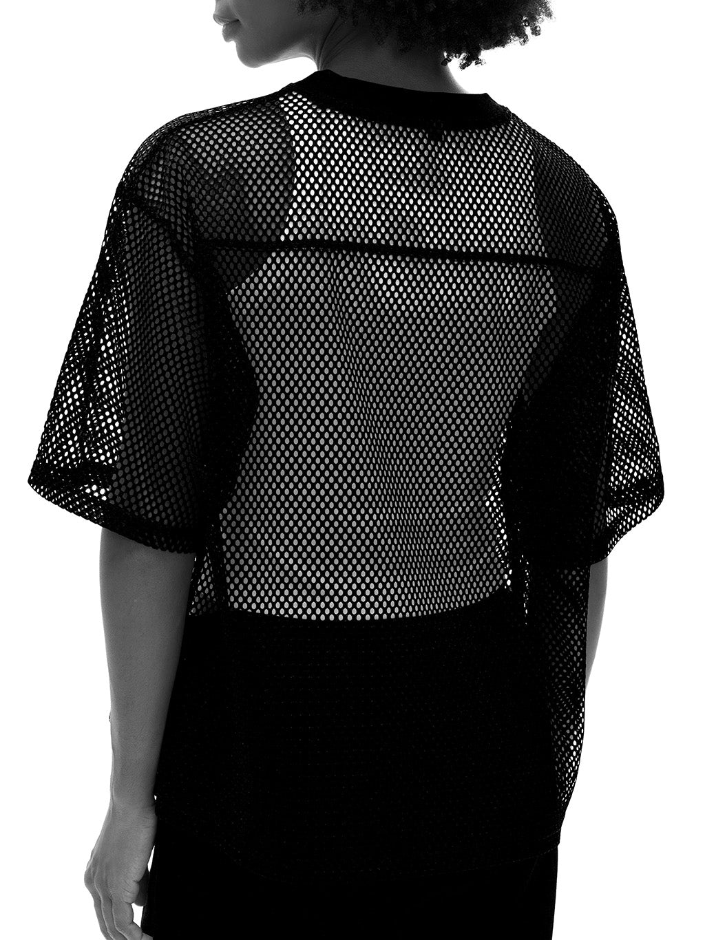 Queer Pride Punk Tattoo Inspired Design on front of Black See-through Boxy Net T-shirt See-through Boxy Net T-Shirt