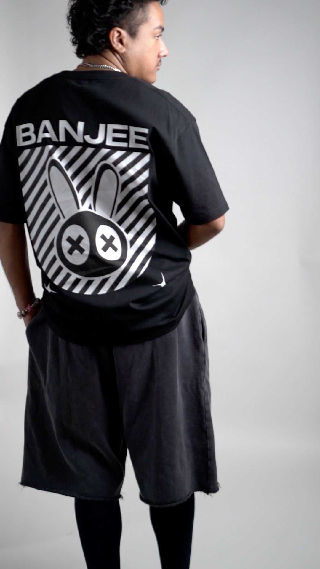 Banjee T-shirt Mad Rabbit Style Hip Hop Street Swagger on back of Black Oversize Deep Drop Shoulder Tee Oversize Deep Drop Shoulder Tee - 190 GSM
