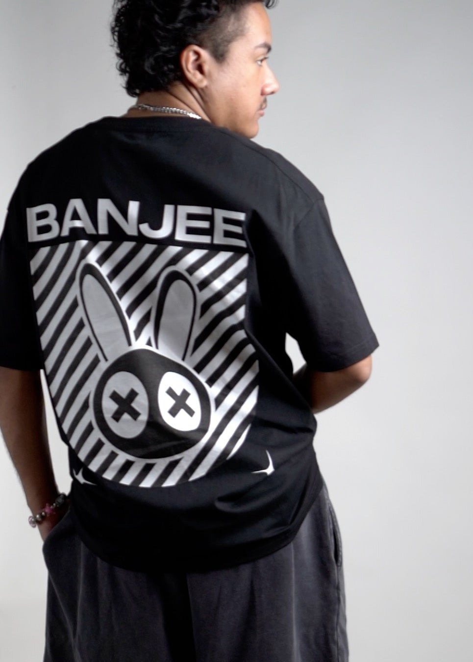 Banjee T-shirt Mad Rabbit Style Hip Hop Street Swagger on back of Black Oversize Deep Drop Shoulder Tee Oversize Deep Drop Shoulder Tee - 190 GSM