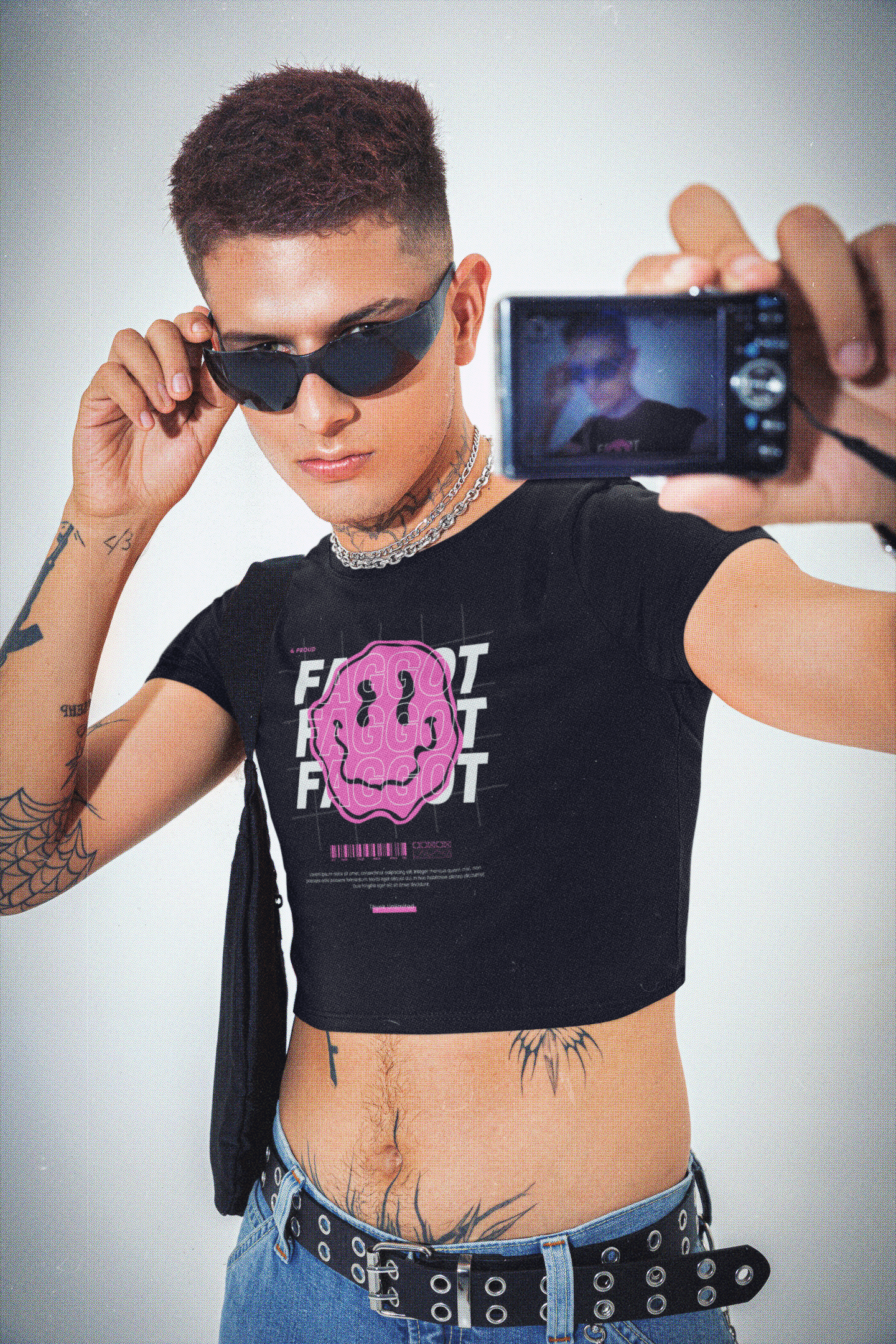 F*ggot Pink Smiley Graphic Tee Gay Pride Black Crop Top Baby Tee Seamless T-Shirt