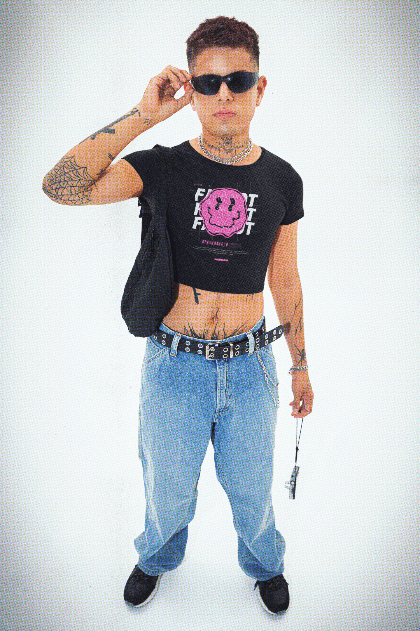 F*ggot Pink Smiley Graphic Tee Gay Pride Black Crop Top Baby Tee Seamless T-Shirt