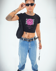 F*ggot Pink Smiley Graphic Tee Gay Pride Black Crop Top Baby Tee Seamless T-Shirt