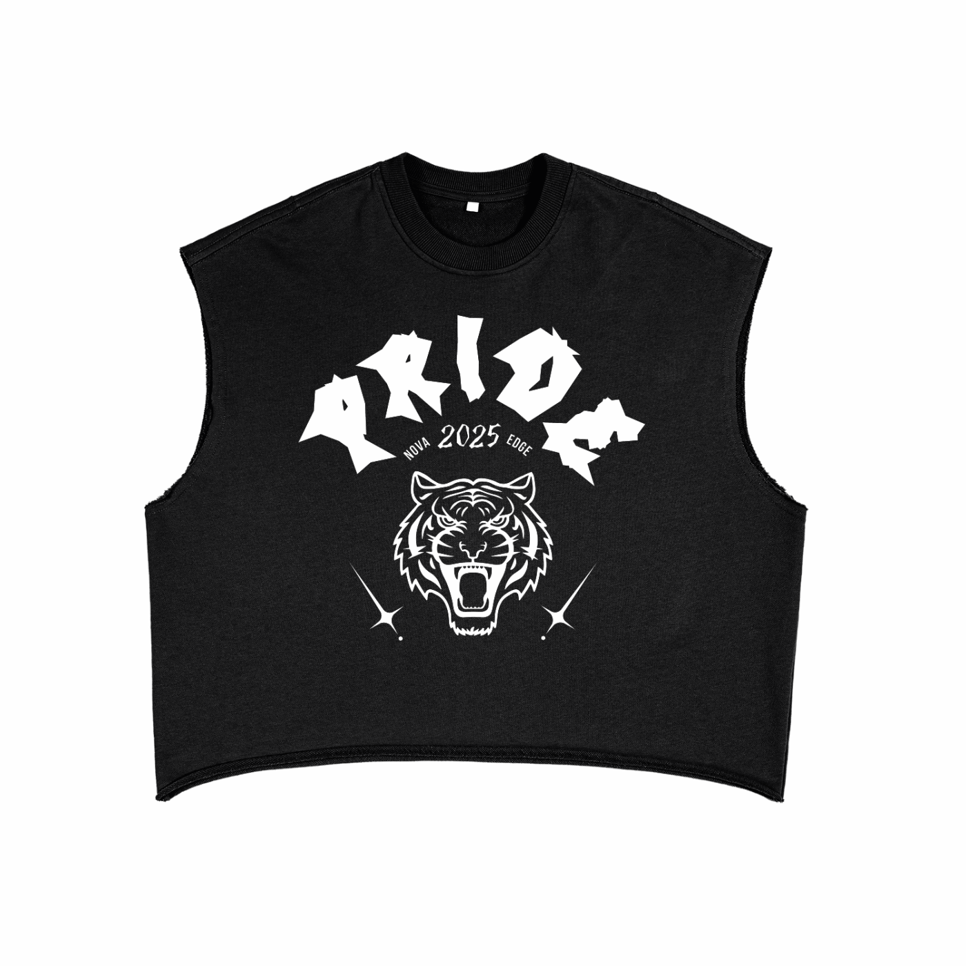 Brooklyn Pride 2025 Nova Edge Threads on front of Black French Terry Boxy Tank Top