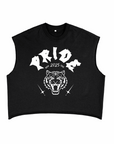 Brooklyn Pride 2025 Nova Edge Threads on front of Black French Terry Boxy Tank Top