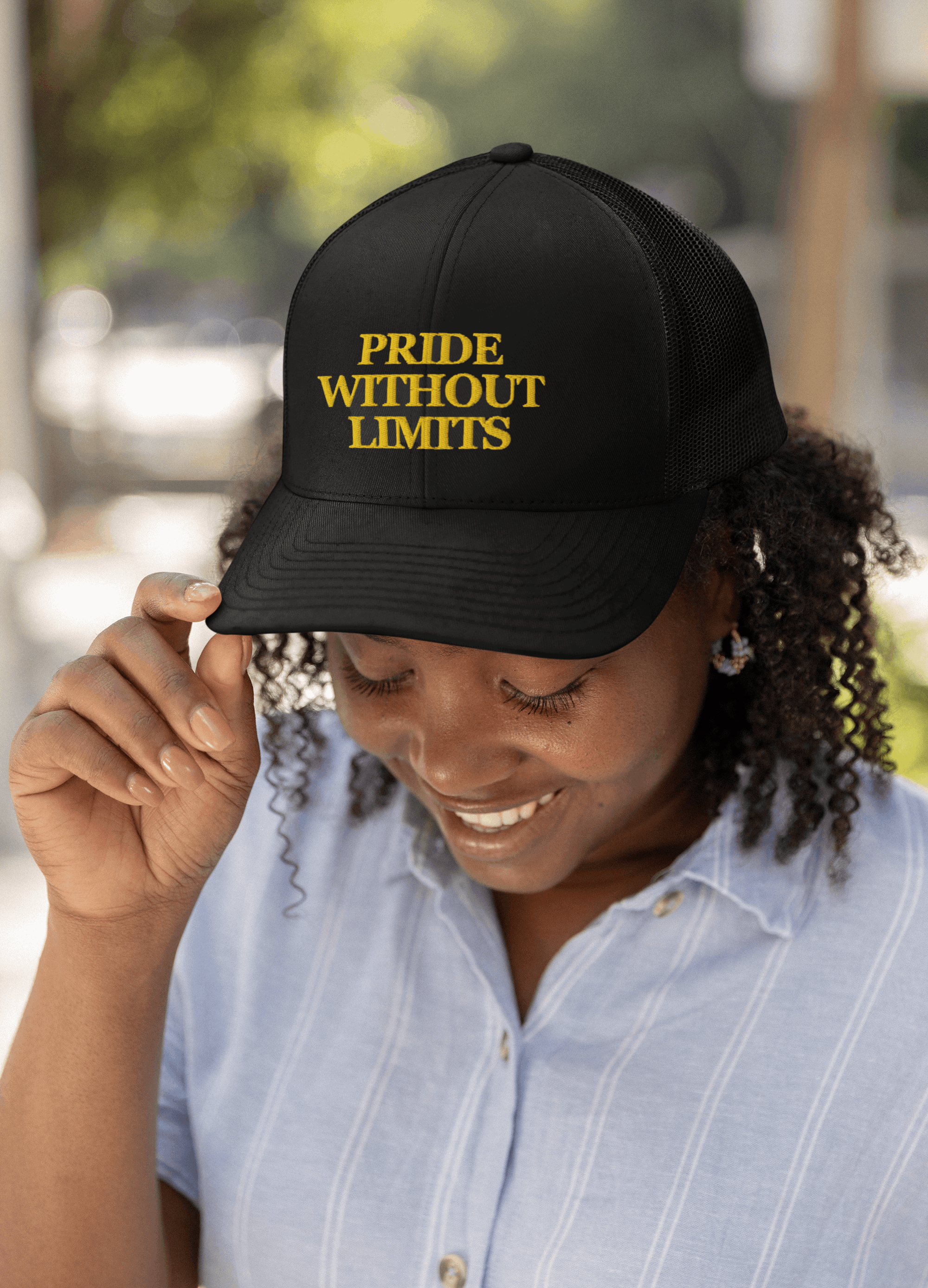 Pride Without Limits Embroidered Gay AF Black Retro Trucker Cap