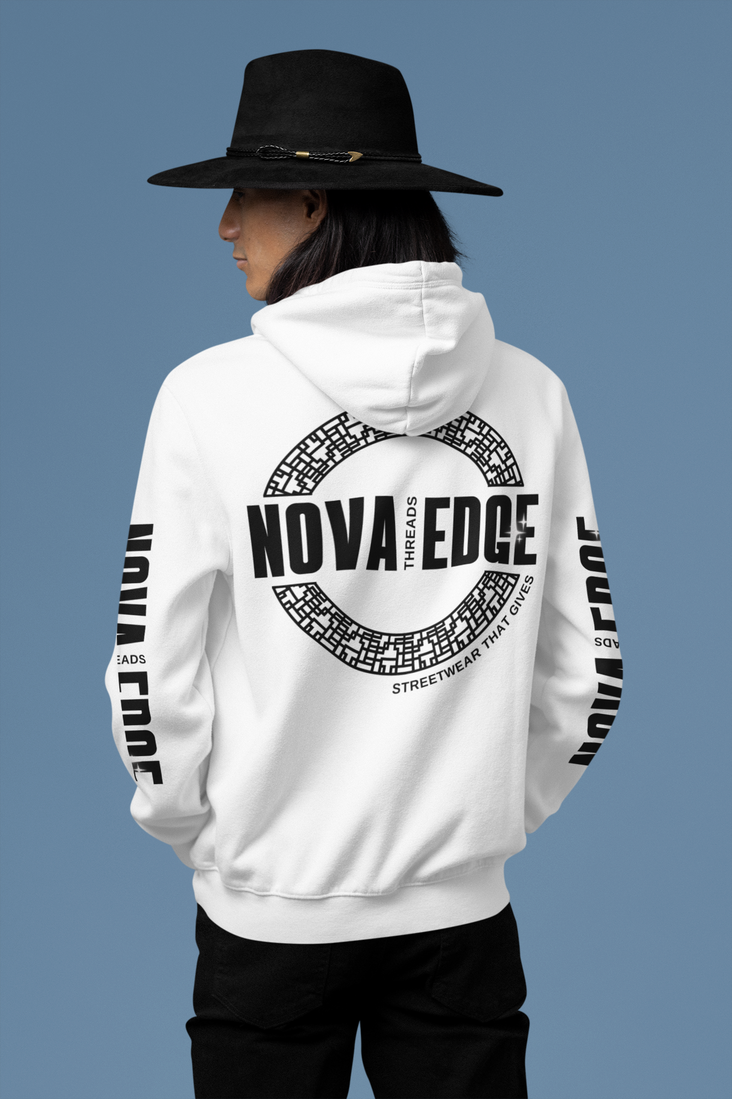 Nova Edge Threads Logo White Sweatshirt with Sleeve Designs Eco Raglan Hoodie