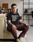 Protect Trans Kids Cream Text on Black Oversize Deep Drop Shoulder Tee