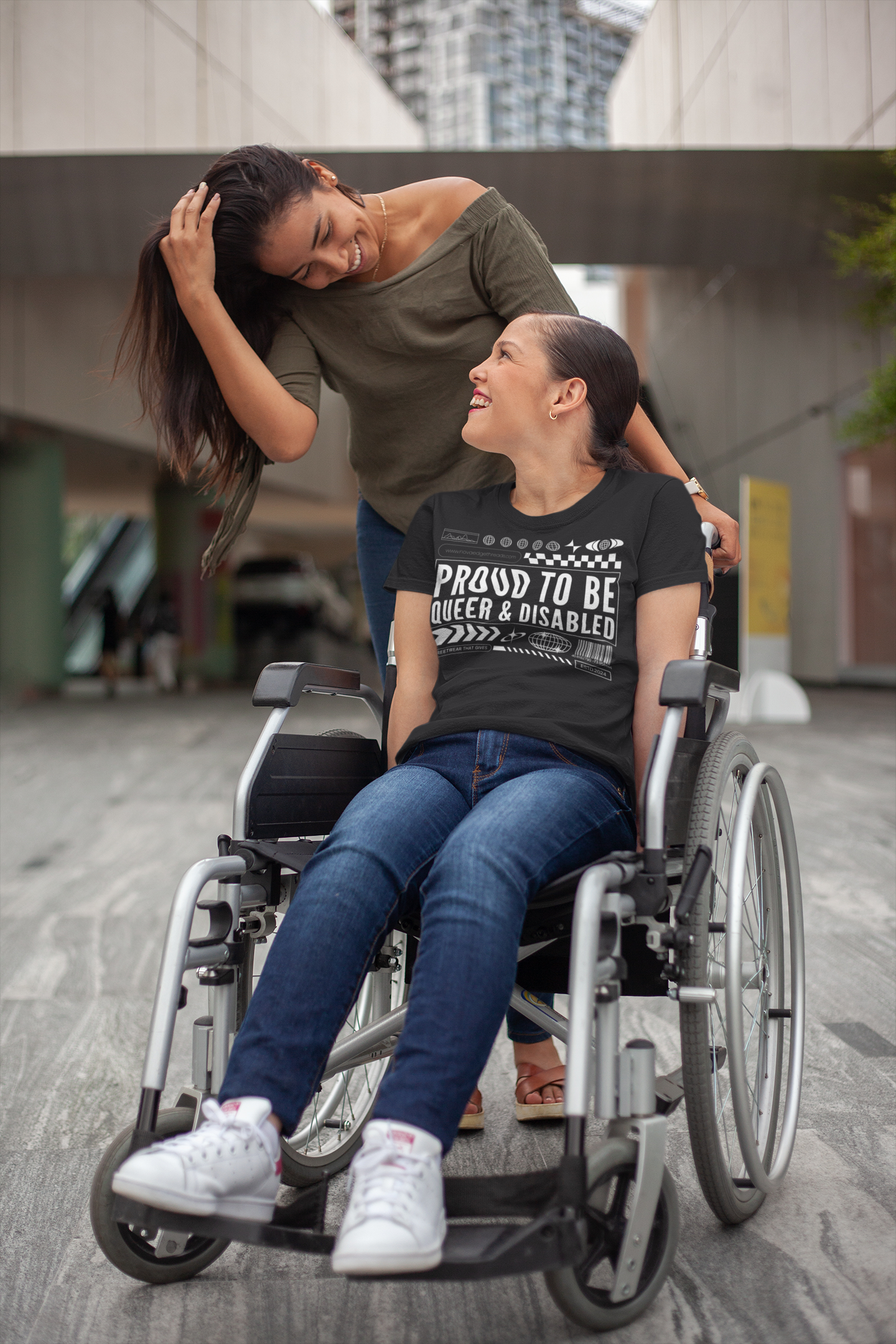 Proud to be Queer & Disabled Graphic Tee Streetwear Disability Pride Oversize Deep Drop Shoulder Tee - 190 GSM