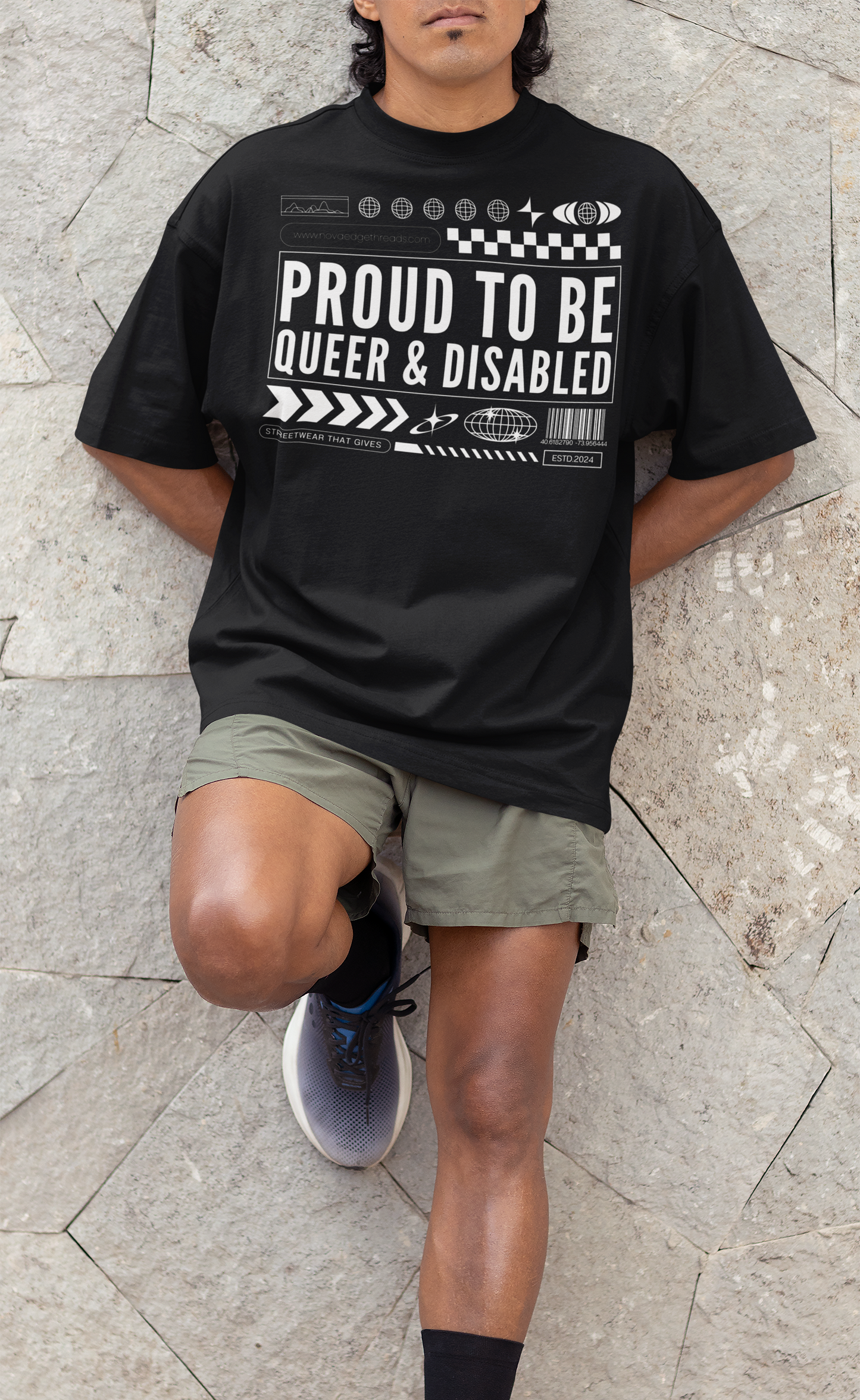 Proud to be Queer & Disabled Graphic Tee Streetwear Disability Pride Oversize Deep Drop Shoulder Tee - 190 GSM