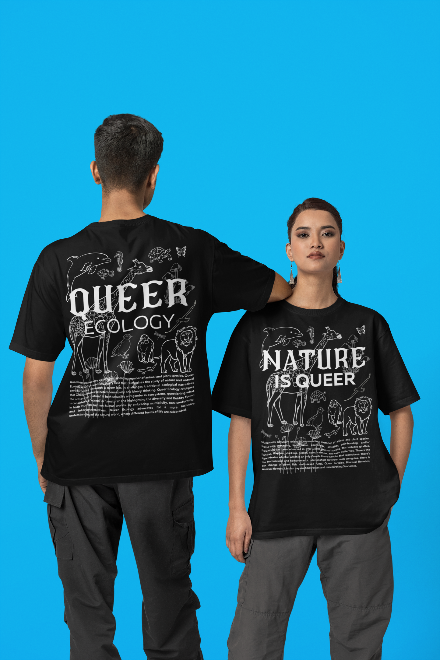 Nature is Queer Front Graphic Tee Year Round Pride Gear Oversize Deep Drop Shoulder Tee - 190 GSM