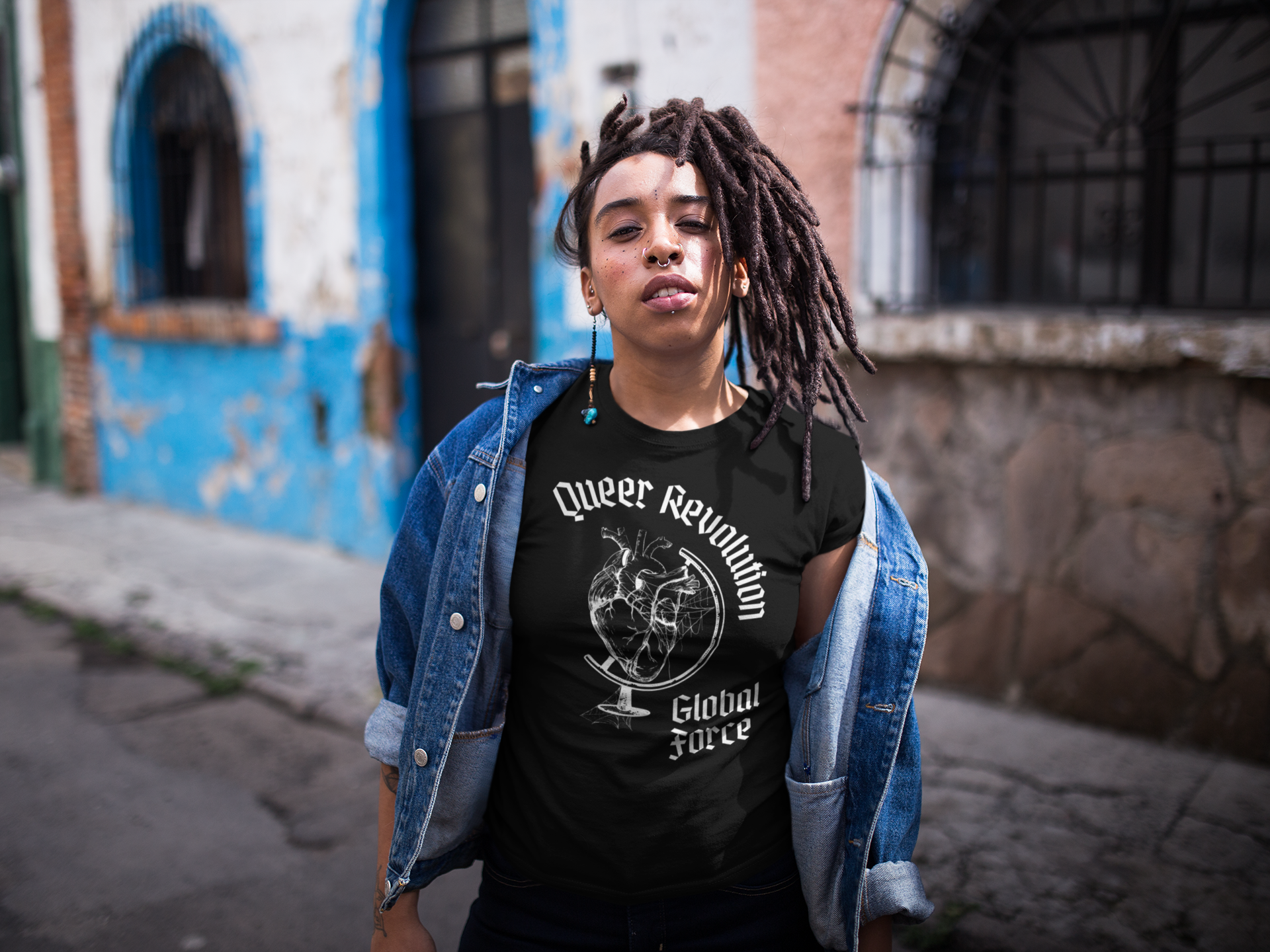 Queer Revolution Global Force Gothic Heart Graphic Tee Acid Wash Oversize Tee Acid Wash Oversize T-Shirt
