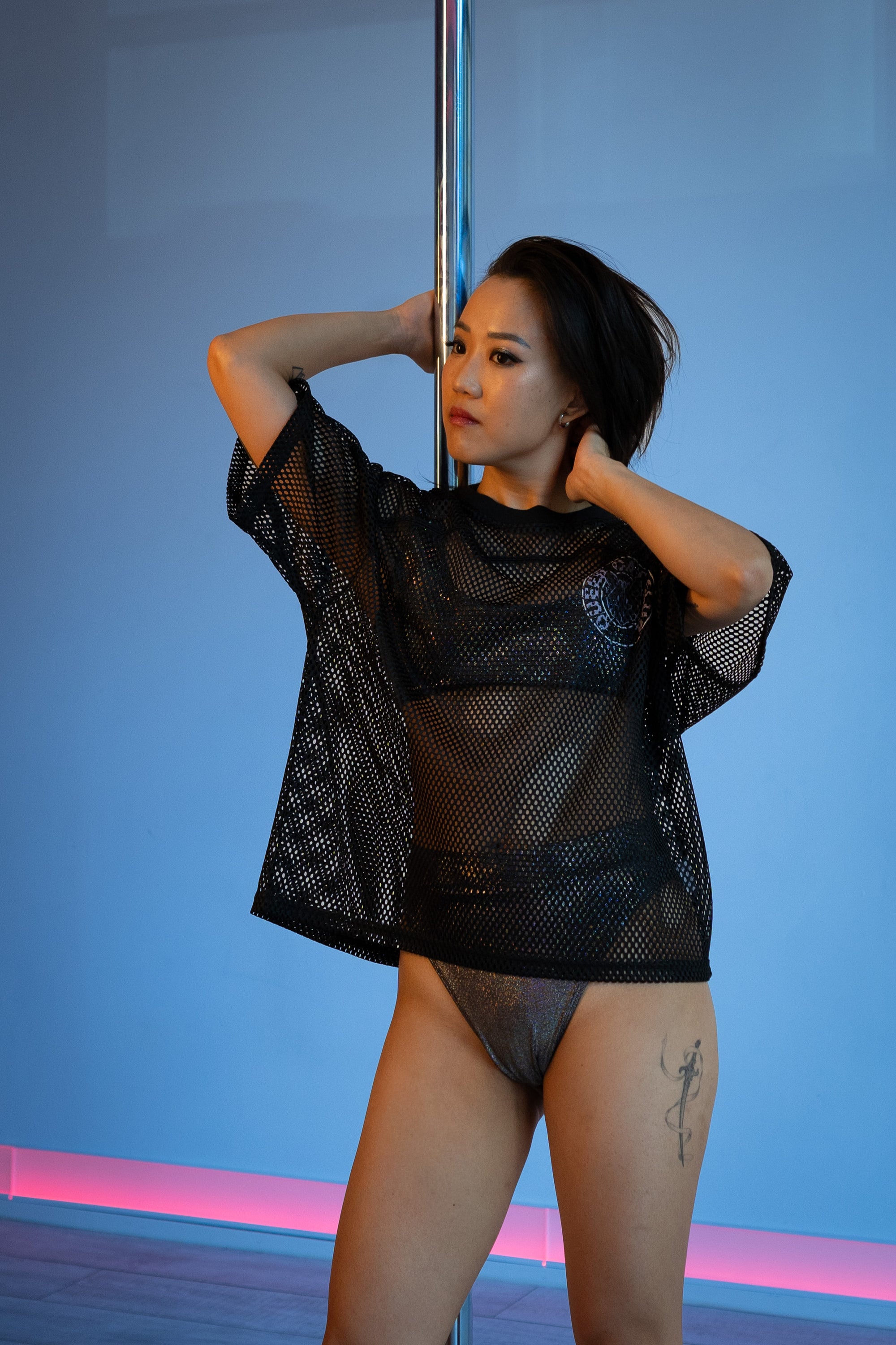 Queer Cat Club Queer Pride on Black Mesh Tee See-through Boxy Net T-shirt See-through Boxy Net T-Shirt