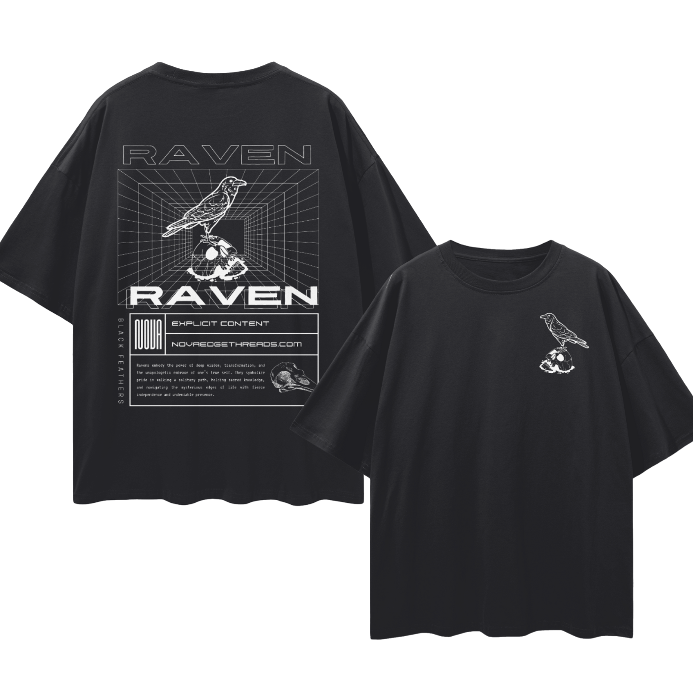 Raven Streetwear T-Shirt Black Crow Adjacent Outsider Oversize Tee Oversize Deep Drop Shoulder Tee - 190 GSM