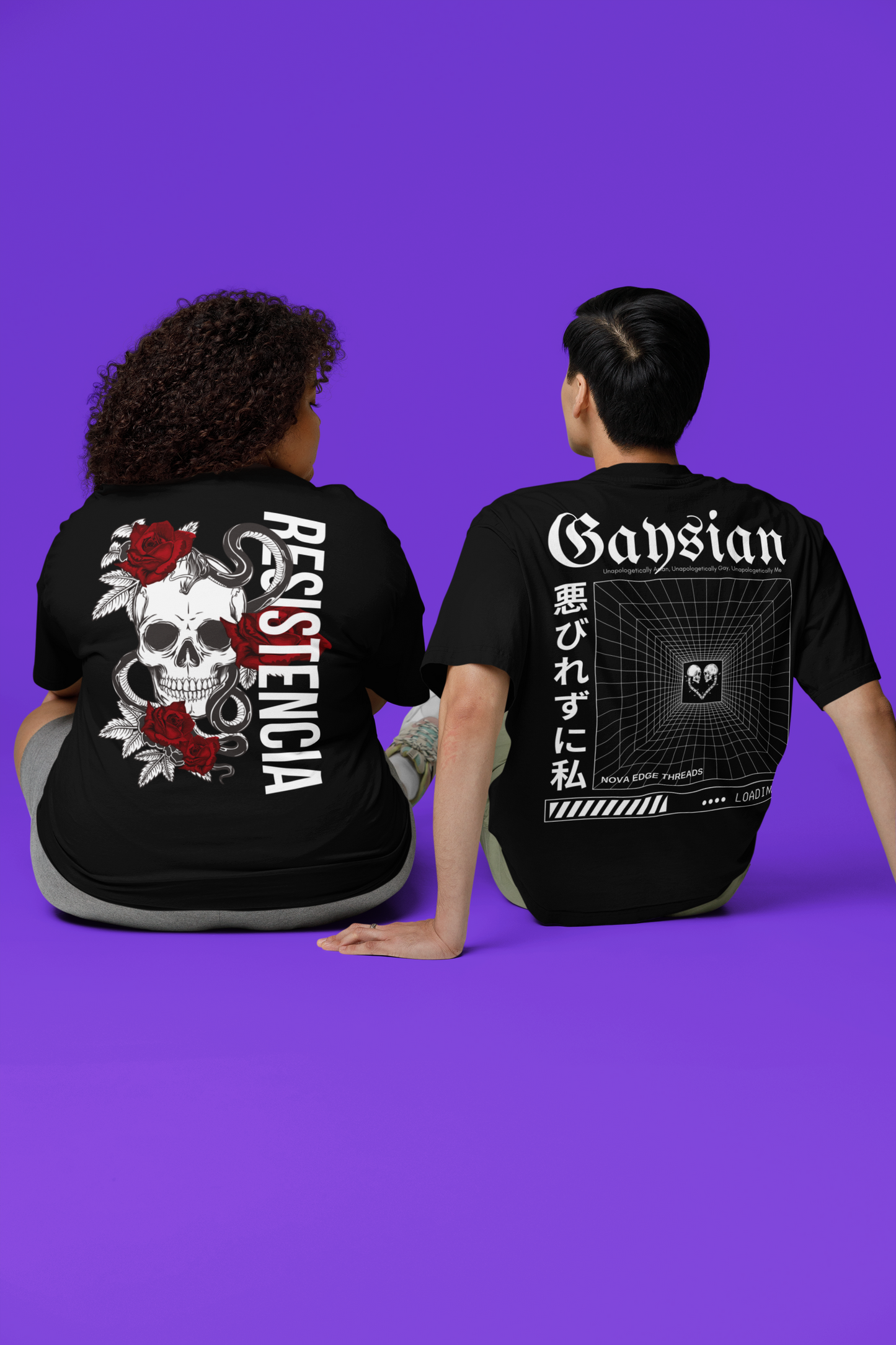 Camiseta gráfica sin complejos con estilo gay asiático en negro, estilo urbano japonés, camiseta de hombros caídos y gran tamaño (190 g/m²)