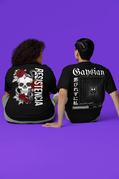 Camiseta gráfica sin complejos con estilo gay asiático en negro, estilo urbano japonés, camiseta de hombros caídos y gran tamaño (190 g/m²)