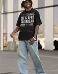 SGL & Afro Caribbean Graphic Tee Intersectional Pride Gear Streetwear Style on front of Black Oversize Deep Drop Shoulder Tee - 190 GSM