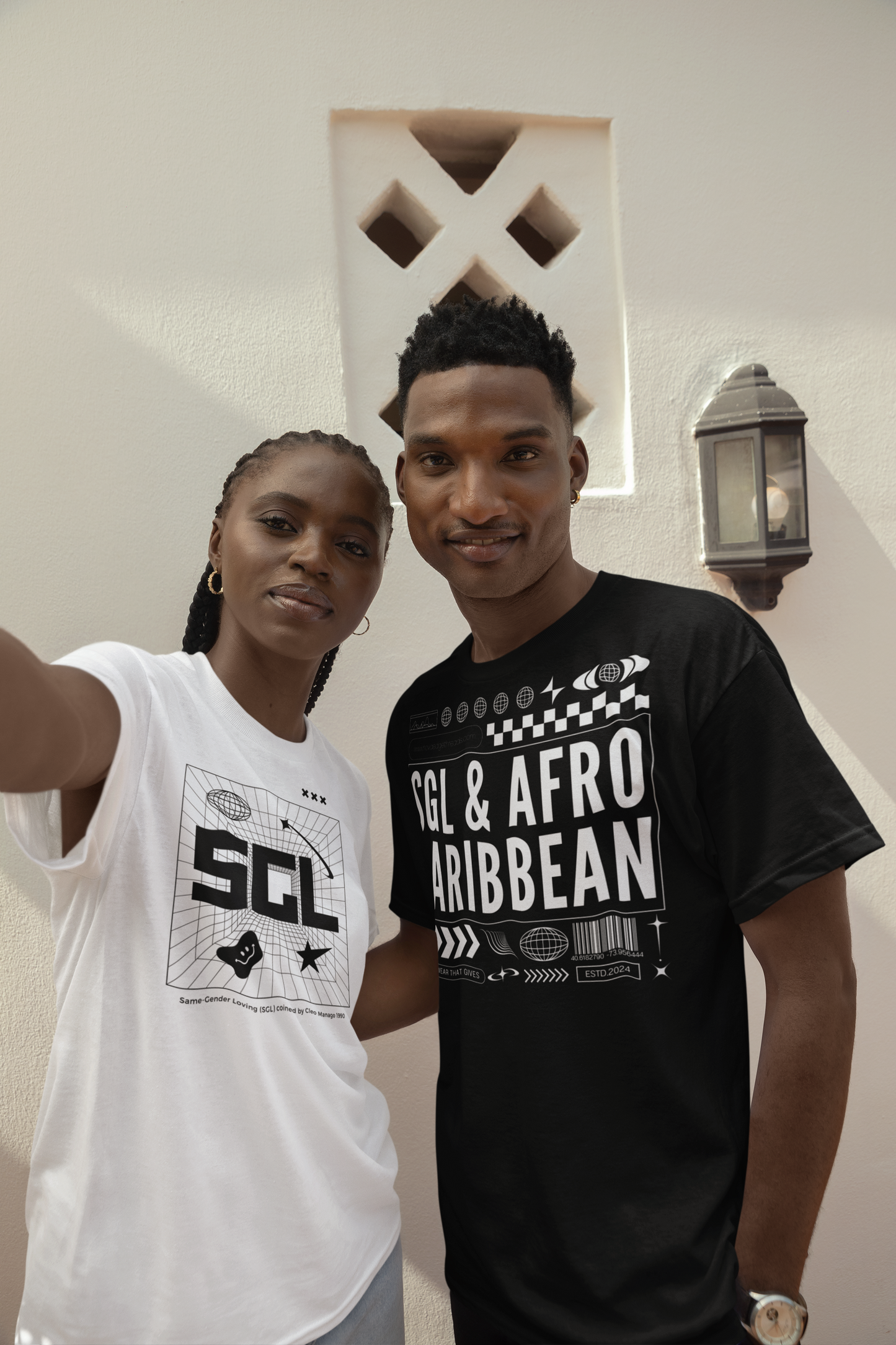 SGL & Afro Caribbean Graphic Tee Intersectional Pride Gear Streetwear Style on front of Black Oversize Deep Drop Shoulder Tee - 190 GSM